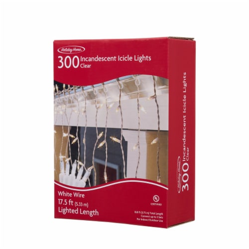 Holiday Home Indoor Outdoor 300 Icicle White Wire Christmas Lights - Clear Perspective: front