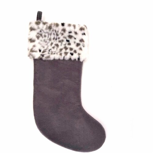 Holiday Home Leopard Print Cuff Stocking - Gray Perspective: front