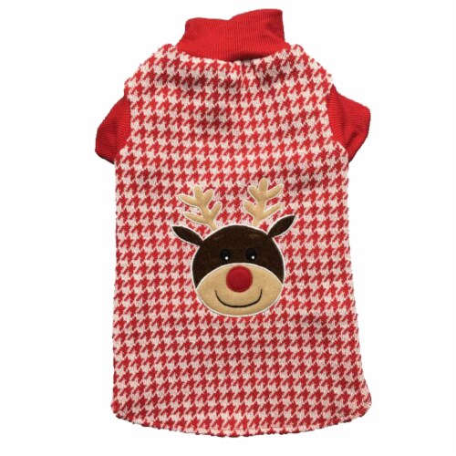 Holiday Home Reindeer Pet Sweater - Red/White Perspective: front