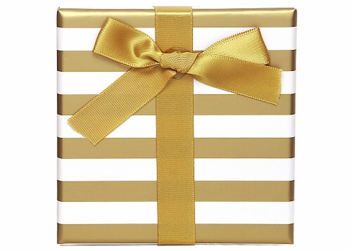 Holiday Home Striped Gift Box - White/Gold Perspective: front