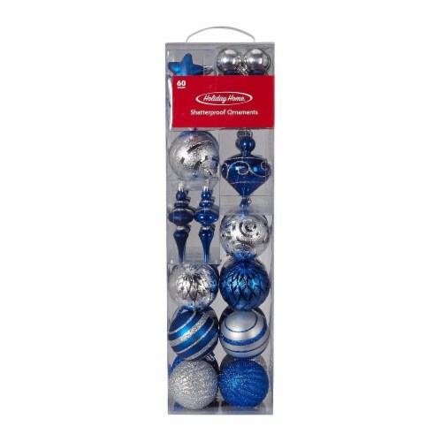 Holiday Home® Shatterproof Ornaments - Blue/Silver Perspective: front
