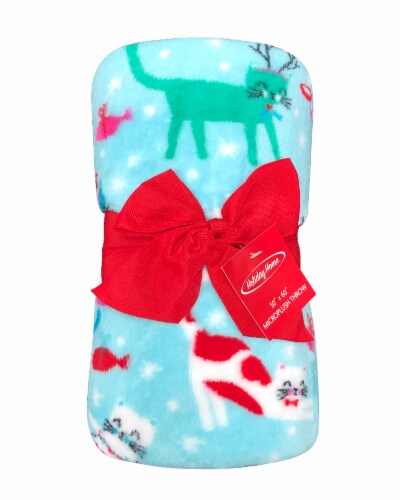 Holiday Home® Kittymas Microplush Throw - Angel Blue Perspective: front