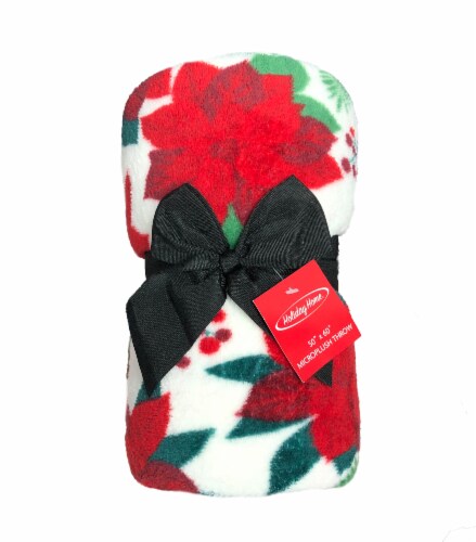 Holiday Home® Poinsettias Microplush Throw - Jet Stream Perspective: front