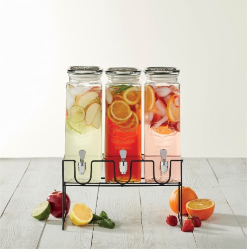 HD Designs Outdoors Yorkshire Triple Beverage Dispenser with Stand - Clear/Black Perspective: front