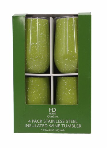 HD Designs Outdoors® Stainless Steel Insulated Wine Tumblers - 4 Pack - All Dark Citron Speck Perspective: front