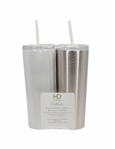 HD Designs Outdoors® Stainless Steel Beverage Tumblers - White/Silver - 2 Pack Perspective: front