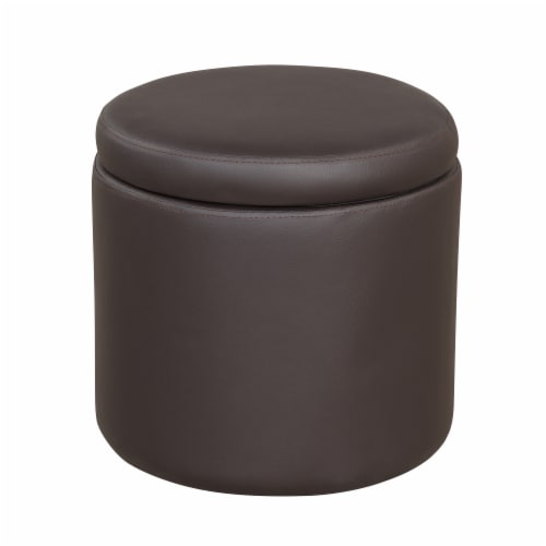 HD Designs Round Brown Storage Ottoman Perspective: front