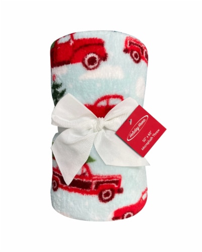 Holiday Home Rolled Throw with Christmas Cars Pattern Perspective: front