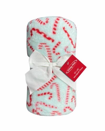 Holiday Home Rolled Throw with Candy Canes Pattern Perspective: front