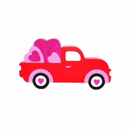Holiday home Wood Truck with Hearts Sign - Red Perspective: front