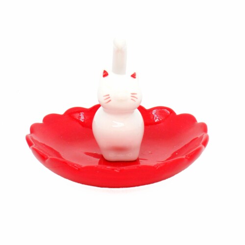 HH 4in Ceramic Cat Ring Dish Red Perspective: front