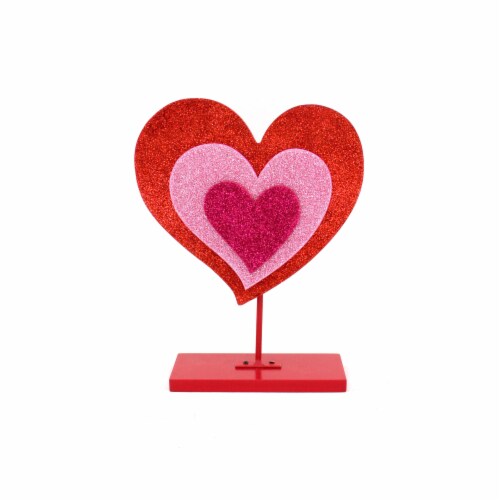 HH 7.8in Glitter Heart on Stand Red/Pink Perspective: front