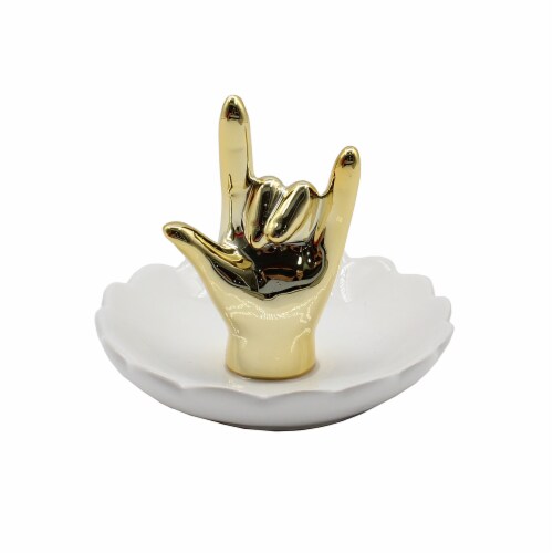 Holiday Home Ceramic I Love You Hand Ring Dish - White Perspective: front
