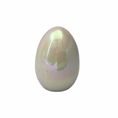 Holiday Home Ceramic Egg Easter Decor - White Perspective: front