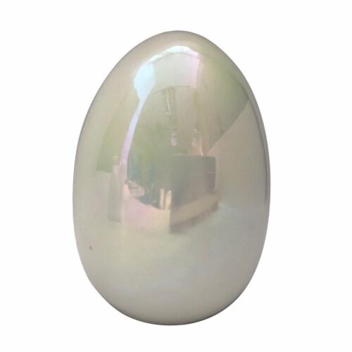 Holiday Home Ceramic Egg Easter Decor - White Perspective: front