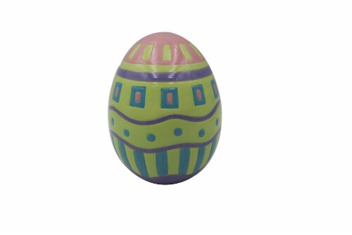 Holiday Home Ceramic Egg with Pattern Decor - Green/Purple Perspective: front