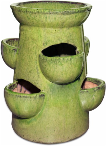 The Joy of Gardening Ceramic Column Pocket Jar - Green Perspective: front