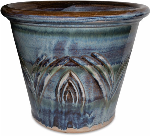 The Joy of Dardening Engraved Planter - Indigo Perspective: front