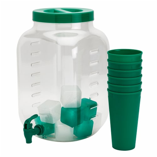 HD Designs Outdoors Acrylic Beverage Dispenser with Cups & Ice Cubes - Teal Perspective: front