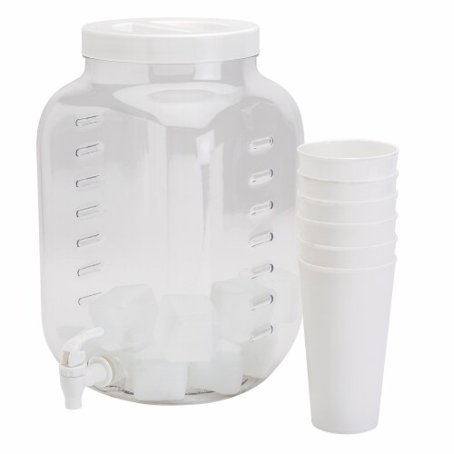 HD Designs Outdoors Acrylic Beverage Dispenser with Cups & Ice - White Perspective: front