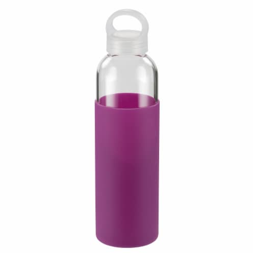 HD Designs Outdoors Glass Water Bottle with Silicone Sleeve - Purple Perspective: front
