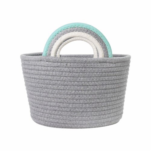 HD Designs Medium Gray Rope Basket with Teal & White Rainbow Handles Perspective: front