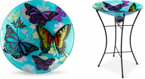 HD Designs Butterfly Glass Bird Bath Perspective: front