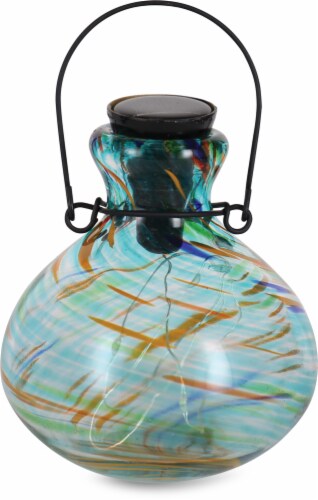 HD Designs Outdoors Swirl-Turquoise Art Glass Lantern Perspective: front
