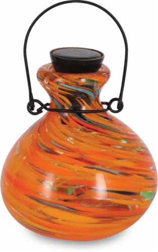 HD Designs Outdoors Art Glass Lantern - Orange Swirl Perspective: front