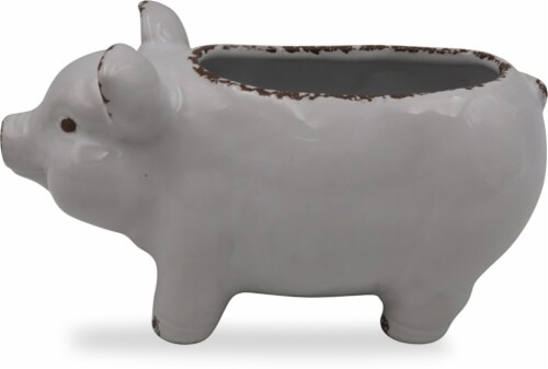 The Joy of Gardening Ceramic Pig Planter Perspective: front