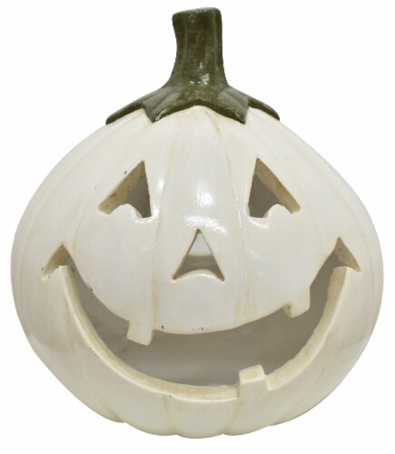 Holiday Home Luminary Pumpkin with Leaf Hat - White Perspective: front