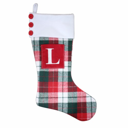 Holiday Home Monogram L Christmas Stocking - Plaid Perspective: front