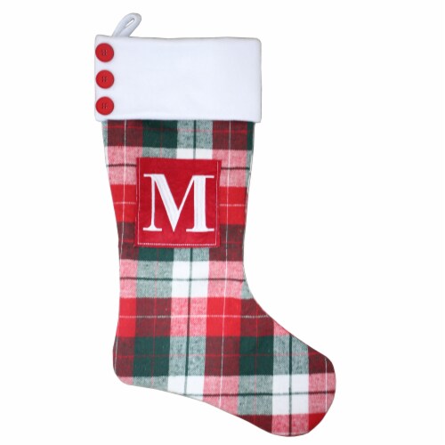Holiday Home Christmas Stocking Monogram M - Plaid Perspective: front