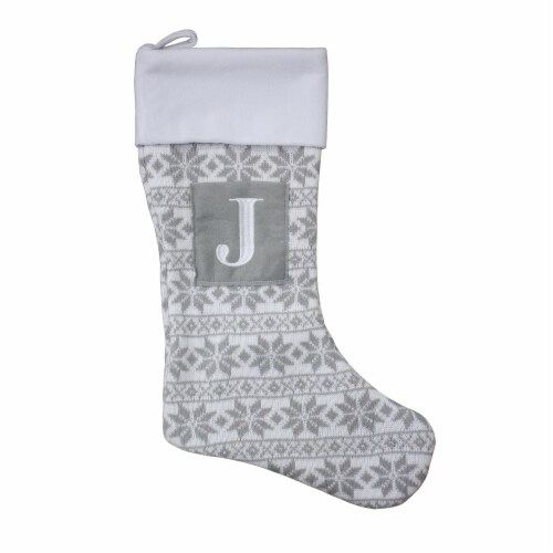 Holiday Home™ Gray Fairaisle Monogram Christmas Stocking - J Perspective: front