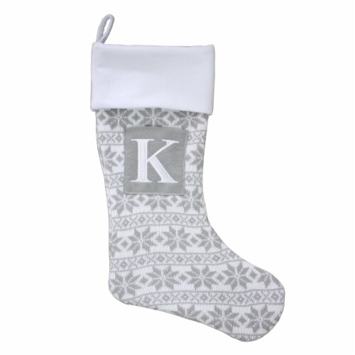 Holiday Home™ Gray Fairaisle Monogram Christmas Stocking - K Perspective: front