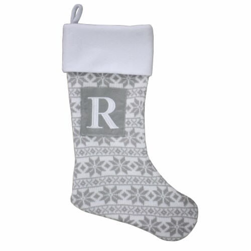Holiday Home™ Gray Fairaisle Monogram Christmas Stocking - R Perspective: front