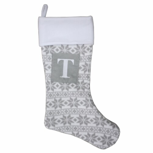Holiday Home™ Gray Fairaisle Monogram Christmas Stocking - T Perspective: front
