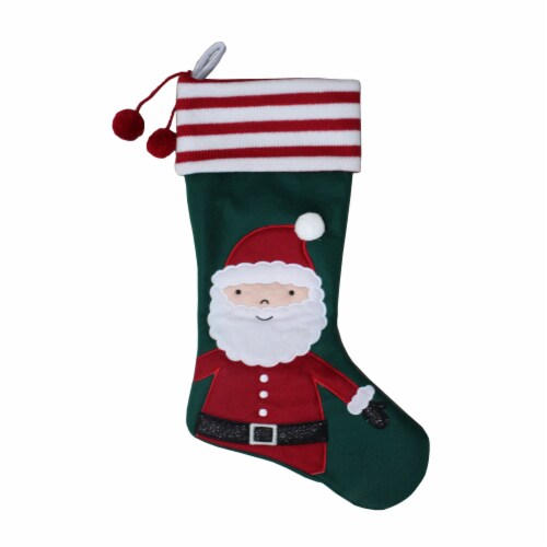 Holiday Home Santa Christmas Stocking with Striped Cuff - Green Perspective: front