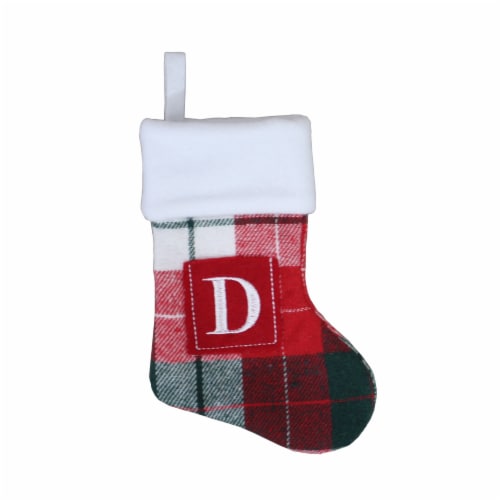 Holiday Home™ Mini Red & Green Plaid Monogram Christmas Stocking - D Perspective: front