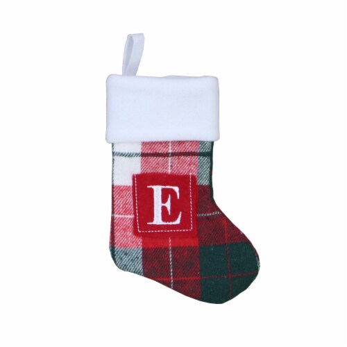 Holiday Home™ Mini Red & Green Plaid Monogram Christmas Stocking - E Perspective: front