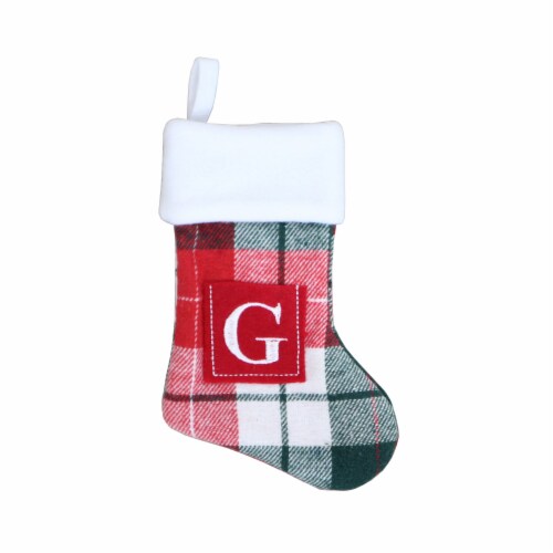 Holiday Home™ Mini Red & Green Plaid Monogram Christmas Stocking - G Perspective: front