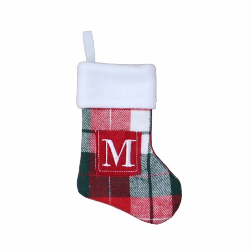 Holiday Home™ Mini Red & Green Plaid Monogram Christmas Stocking - M Perspective: front