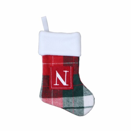 Holiday Home™ Mini Red & Green Plaid Monogram Christmas Stocking - N Perspective: front