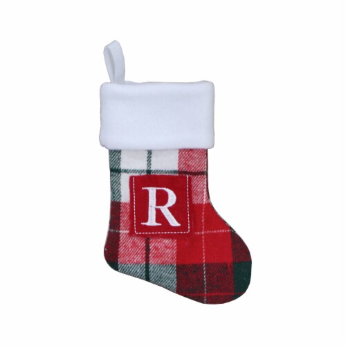 Holiday Home™ Mini Red & Green Plaid Monogram Christmas Stocking - S Perspective: front