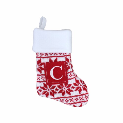 Holiday Home Fair Isle Monogram C Mini Christmas Stocking - Red Perspective: front