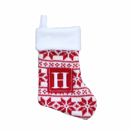 Holiday Home Fair Isle Monogram H Mini Christmas Stocking - Red Perspective: front