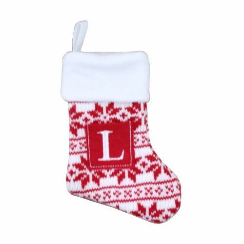 Holiday Home Fair Isle Monogram L Mini Christmas Stocking - Red Perspective: front