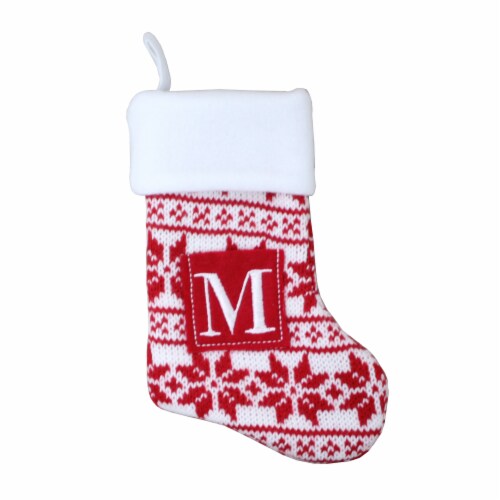 Holiday Home Fair Isle Monogram M Mini Christmas Stocking - Red Perspective: front