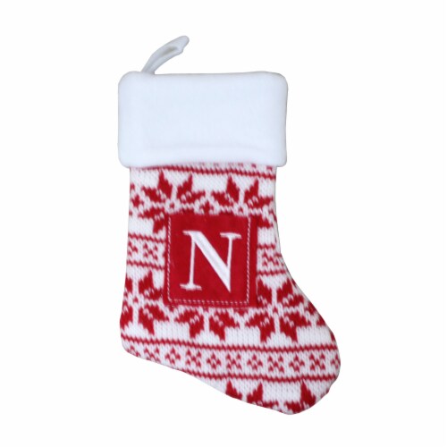 Holiday Home Fair Isle Monogram N Mini Christmas Stocking - Red Perspective: front