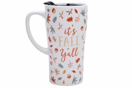 Holiday Home It's Fall Y'all Latte Mug - White/Orange/Yellow Perspective: front